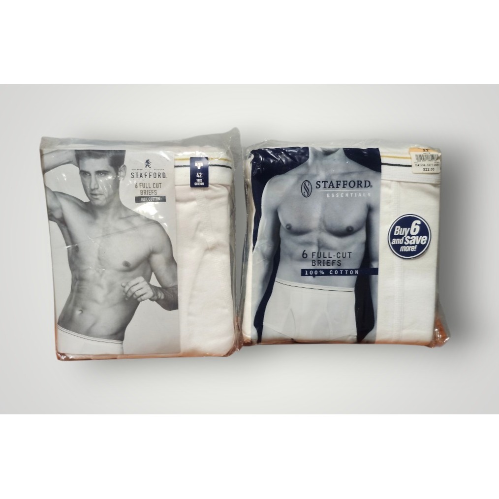 Stafford Full Cut Briefs Mens Size 42 White 100% Cotton Classic 12 Pack Lot New